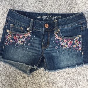 American Eagle Embroidered cut off jean shorts